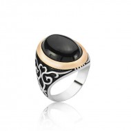 Gümüş Siyah Taşlı Erkek Yüzük