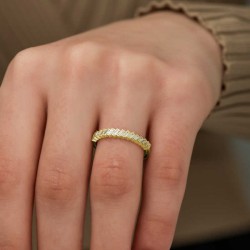 Gümüş Gold Sıralı Baget Taşlı Bayan Yüzük Gümüş Gold Sıralı Baget Taşlı Bayan Yüzük