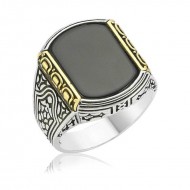 Gümüş Siyah Taşlı Erkek Yüzük