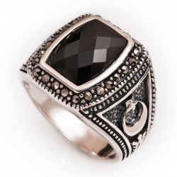 Gümüş Markazit Taşlı Ay Yıldız Erkek Yüzük Gümüş Markazit Taşlı Ay Yıldız Erkek Yüzük