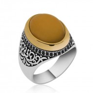 Gümüş Kehribar Erkek Yüzük Gümüş Kehribar Erkek Yüzük