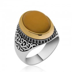 Gümüş Kehribar Erkek Yüzük Gümüş Kehribar Erkek Yüzük