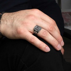 Gümüş Ay Yıldız Osmanlı Arması Kartal Desenli Erkek Yüzük Gümüş Ay Yıldız Osmanlı Arması Kartal Desenli Erkek Yüzük