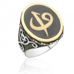 Gümüş Oval Elif Vav Erkek Yüzük Gümüş Oval Elif Vav Erkek Yüzük