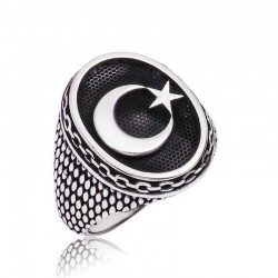 Gümüş Ay Yıldız Erkek Yüzük Gümüş Ay Yıldız Erkek Yüzük