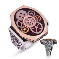 Gümüş Bordo Saat Çarkı Erkek Yüzük Gümüş Bordo Saat Çarkı Erkek Yüzük