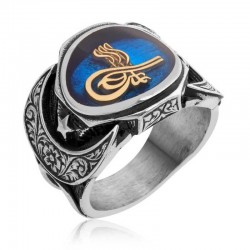 Gümüş Mavi Tuğralı Erkek Yüzük Gümüş Mavi Tuğralı Erkek Yüzük