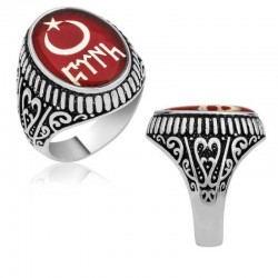 Gümüş Göktürkçe Türk Yazılı Ay Yıldız Erkek Yüzük Gümüş Göktürkçe Türk Yazılı Ay Yıldız Erkek Yüzük