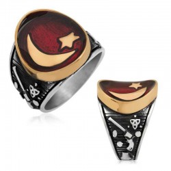 Gümüş Ay Yıldız Filinta Erkek Yüzük Gümüş Ay Yıldız Filinta Erkek Yüzük