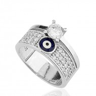 Gümüş Yarım Tur Nazar Tek Taş Yüzük Gümüş Yarım Tur Nazar Tek Taş Yüzük