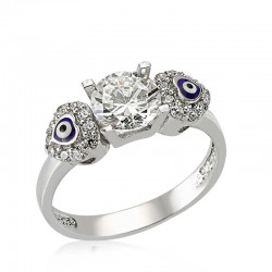 Gümüş Kalp Nazarlı Tek Taş Bayan Yüzük Gümüş Kalp Nazarlı Tek Taş Bayan Yüzük