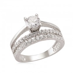 Gümüş İki Sıralı Tek Taş Bayan Yüzük Gümüş İki Sıralı Tek Taş Bayan Yüzük