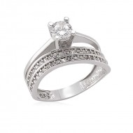 Gümüş İki Sıralı Tek Taş Bayan Yüzük Gümüş İki Sıralı Tek Taş Bayan Yüzük