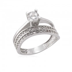 Gümüş İki Sıralı Tek Taş Bayan Yüzük Gümüş İki Sıralı Tek Taş Bayan Yüzük