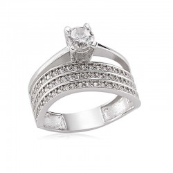 Gümüş Üç Sıra Tek Taş Bayan Yüzük Gümüş Üç Sıra Tek Taş Bayan Yüzük