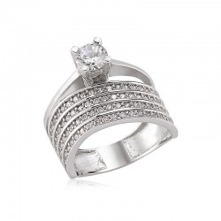 Gümüş Dört Sıra Tek Taş Bayan Yüzük Gümüş Dört Sıra Tek Taş Bayan Yüzük