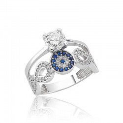 Gümüş Tek Taş Nazarlı Sonsuzluk Bayan Yüzük Gümüş Tek Taş Nazarlı Sonsuzluk Bayan Yüzük