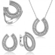 Gümüş Trapez Taşlı  Bayan Set Gümüş Trapez Taşlı  Bayan Set