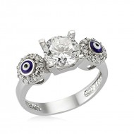 Gümüş Tek Taş Nazarlı Bayan Yüzük Gümüş Tek Taş Nazarlı Bayan Yüzük