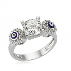 Gümüş Tek Taş Nazarlı Bayan Yüzük Gümüş Tek Taş Nazarlı Bayan Yüzük