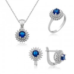 Gümüş Mavi Zirkon Taşlı Bayan Set Gümüş Mavi Zirkon Taşlı Bayan Set