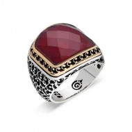 Gümüş Yakut Renk Kırmızı Taşlı Erkek Yüzük Gümüş Yakut Renk Kırmızı Taşlı Erkek Yüzük