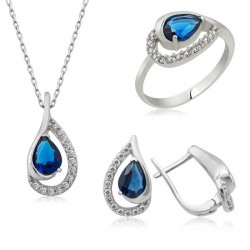Gümüş Mavi Drop Bayan Set Gümüş Mavi Drop Bayan Set