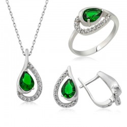 Gümüş Yeşil Drop Bayan Set Gümüş Yeşil Drop Bayan Set