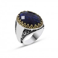 Gümüş Mavi Zirkon Taşlı Erkek Yüzük Gümüş Mavi Zirkon Taşlı Erkek Yüzük