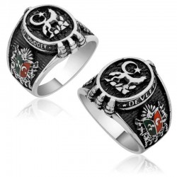 Gümüş Ay Yıldız Ve Kurt Model Erkek Yüzük Gümüş Ay Yıldız Ve Kurt Model Erkek Yüzük