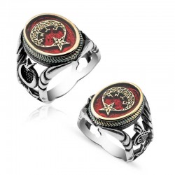 Gümüş Göktürkçe Türk Yazılı Ay Yıldız Erkek Yüzük Gümüş Göktürkçe Türk Yazılı Ay Yıldız Erkek Yüzük