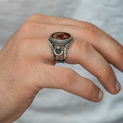 Gümüş Göktürkçe Türk Yazılı Ay Yıldız Erkek Yüzük Gümüş Göktürkçe Türk Yazılı Ay Yıldız Erkek Yüzük