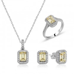 Gümüş Baget Sarı Topaz Taşlı Bayan Set Gümüş Baget Sarı Topaz Taşlı Bayan Set