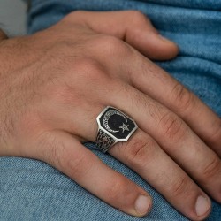 Gümüş Ay Yıldız Erkek Yüzük Gümüş Ay Yıldız Erkek Yüzük