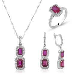 Gümüş Pembe Baget Taşlı Bayan Set Gümüş Pembe Baget Taşlı Bayan Set