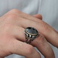 Gümüş Kesme Taşlı Kartal Figürlü Erkek Yüzük Gümüş Kesme Taşlı Kartal Figürlü Erkek Yüzük