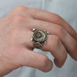 Gümüş Kadem-i Şerif Detaylı Osmanlı Arması Erkek Yüzük Gümüş Kadem-i Şerif Detaylı Osmanlı Arması Erkek Yüzük