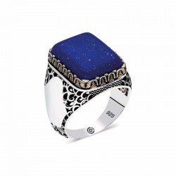 Gümüş Mavi Lapis Taşlı Kare Erkek Yüzük Gümüş Mavi Lapis Taşlı Kare Erkek Yüzük