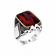 Gümüş Kırmızı Zirkon Taşlı Kare Erkek Yüzük Gümüş Kırmızı Zirkon Taşlı Kare Erkek Yüzük