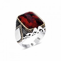 Gümüş Kırmızı Zirkon Taşlı Kare Erkek Yüzük Gümüş Kırmızı Zirkon Taşlı Kare Erkek Yüzük