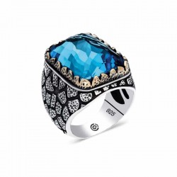 Gümüş Zirkon Mavi Taşlı Kare Erkek Yüzük Gümüş Zirkon Mavi Taşlı Kare Erkek Yüzük