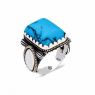 Gümüş Zirkon Sade Turkuaz Taşlı Kare Erkek Yüzük Gümüş Zirkon Sade Turkuaz Taşlı Kare Erkek Yüzük