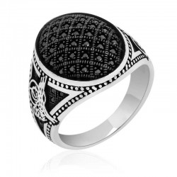 Gümüş Tuğralı Siyah Zirkon Taşlı Erkek Yüzük Gümüş Tuğralı Siyah Zirkon Taşlı Erkek Yüzük