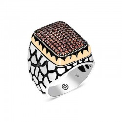 Gümüş Kırmızı Zirkon Taşlı Kare Erkek Yüzük Gümüş Kırmızı Zirkon Taşlı Kare Erkek Yüzük