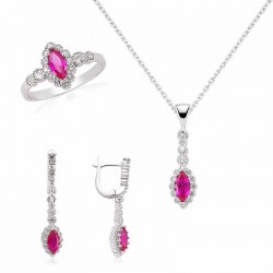 Gümüş Pembe Taşlı Bayan Set Gümüş Pembe Taşlı Bayan Set