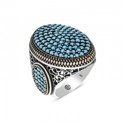 Gümüş Turkuaz Zirkon Taşlı Oval Erkek Yüzük Gümüş Turkuaz Zirkon Taşlı Oval Erkek Yüzük