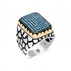 Gümüş Turkuaz Zirkon Taşlı Kare Erkek Yüzük Gümüş Turkuaz Zirkon Taşlı Kare Erkek Yüzük