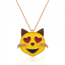 Gümüş Kalp Gözlü Kedi Emoji Bayan Kolye Gümüş Kalp Gözlü Kedi Emoji Bayan Kolye