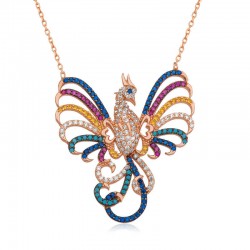 Gümüş Rose Zümrüdü Anka Kuşu Bayan Kolye Gümüş Rose Zümrüdü Anka Kuşu Bayan Kolye