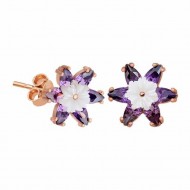 Gümüş Mor Lotus Çiçeği Küpe Gümüş Mor Lotus Çiçeği Küpe